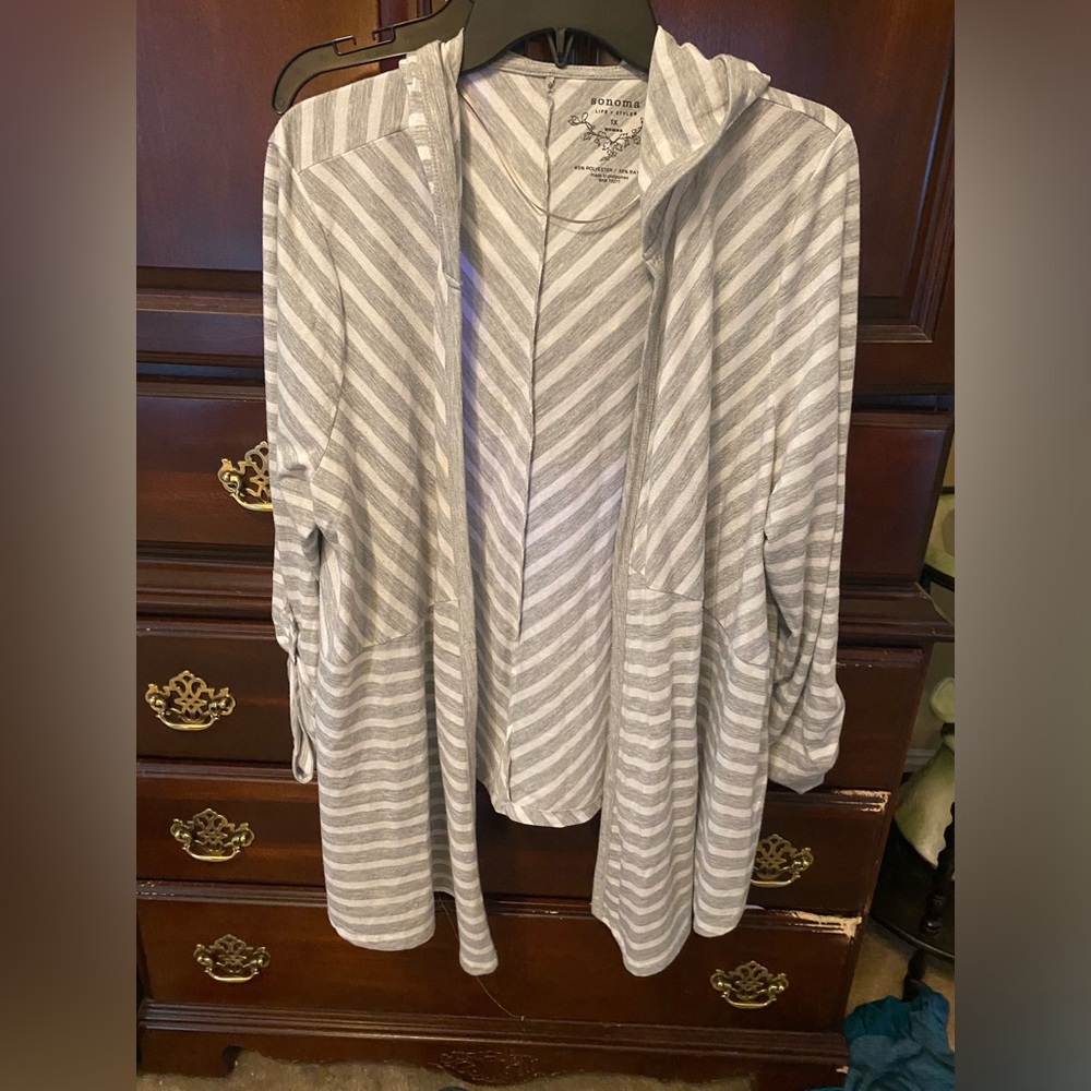 Sonoma Gray and White Striped Top